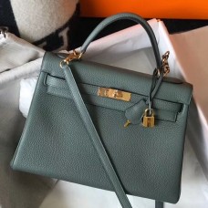 Hermes Kelly 32cm Bag In Vert Amande Clemence Leather GHW JM1221UF26