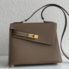 Hermes Kelly En Desordre 20 Handmade Bag In Taupe Epsom Calfskin JM1278Mw52