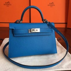 Hermes Kelly Mini II Handmade Bag In Blue Izmir Epsom Leather JM221mx92