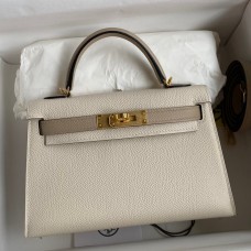 Hermes Kelly Mini II Sellier Bicolor Handmade Bag in Craie and Trench Epsom Calfskin JM164Wv88