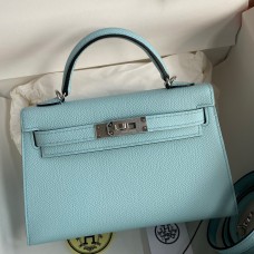 Hermes Kelly Mini II Sellier Handmade Bag In Blue Zephyr Epsom Calfskin JM300kG55
