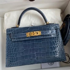 Hermes Kelly Mini II Sellier Handmade Bag In Colvert Shiny Alligator Leather JM1224Sy67