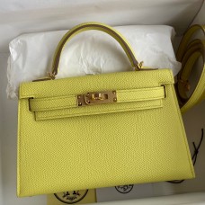 Hermes Kelly Mini II Sellier Handmade Bag In Lime Epsom Calfskin JM1311lx53