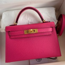 Hermes Kelly Mini II Sellier Handmade Bag In Rose Red Epsom Calfskin JM2057us64