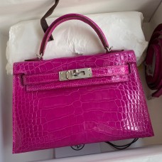 Hermes Kelly Mini II Sellier Handmade Bag In Rose Scheherazade Shiny Alligator Leather JM325Nl93