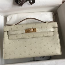 Hermes Kelly Pochette Handmade Bag In Beton Ostrich Leather JM335em43