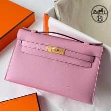 Hermes Kelly Pochette Handmade Bag In Mauve Sylvestre Epsom Calfskin JM764nV16