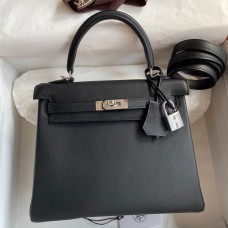 Hermes Kelly Retourne 25 Handmade Bag In Black Swift Calfskin JM920Pf97