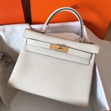 Hermes Kelly Retourne 28 Handmade Bag In Craie Clemence Leather JM1726kK84