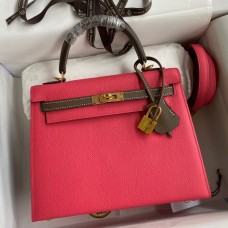 Hermes Kelly Sellier 25 Bicolor Bag in Rose Extremea nd Taupe Epsom Calfskin JM1594vX95