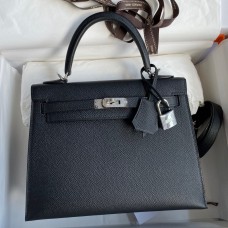 Hermes Kelly Sellier 25 Handmade Bag In Black Epsom Calfskin JM756jI77