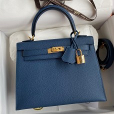 Hermes Kelly Sellier 25 Handmade Bag In Deep Blue Epsom Calfskin JM402vX95