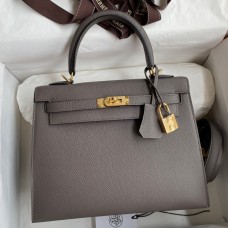 Hermes Kelly Sellier 25 Handmade Bag In Etain Epsom Calfskin JM665OO68