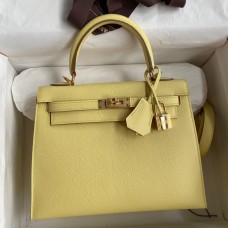 Hermes Kelly Sellier 25 Handmade Bag In Jaune Poussin Epsom Calfskin JM1416jC82