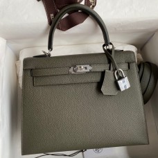 Hermes Kelly Sellier 25 Handmade Bag In Vert De Gris Epsom Calfskin JM623Nl93