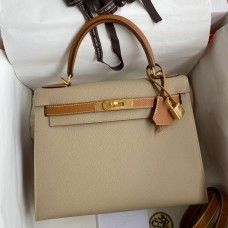 Hermes Kelly Sellier 28 Bicolor Bag in Trench and Gold Epsom Calfskin JM283eL18