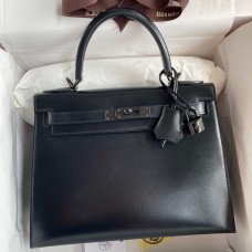 Hermes Kelly Sellier 28 Handmade Bag In Black Box Calfskin JM1218Pf97