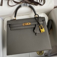 Hermes Kelly Sellier 28 Handmade Bag In Etain Epsom Calfskin JM630zZ68