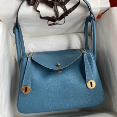 Hermes Lindy 26 Handmade Bag In Blue Jean Clemence Leather JM702Kd37