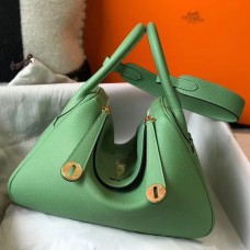 Hermes Lindy 30cm Bag In Vert Criquet Clemence Leather GHW JM538RX32