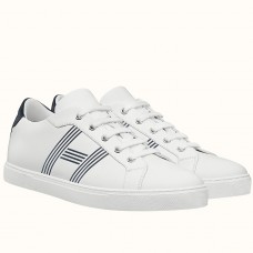 Hermes Men's Avantage Sneakers In White/Blue Calfskin JM1396Ix66