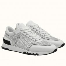 Hermes Men's C-Addict Sneakers In White Perforated Calfskin JM438KV93
