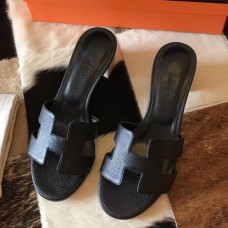 Hermes Oasis Sandals In Black Epsom Leather JM2045WE81