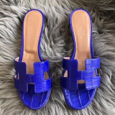 Hermes Oasis Sandals In Blue Matte Niloticus Crocodile JM802FT69