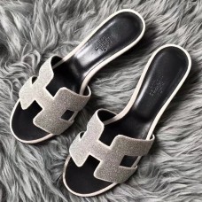 Hermes Oasis Sandals In White Suede with Rhinestone JM1561Wj24