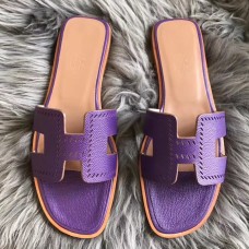 Hermes Oran Perforated Sandals In Purple Epsom Leather JM1966xh67