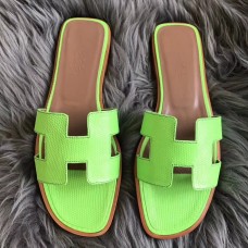 Hermes Oran Sandals In Apple Green Lizard Leather JM289Oq54