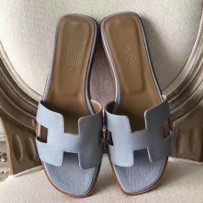 Hermes Oran Sandals In Blue Lin Epsom Leather JM1575fo19