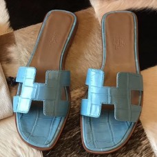 Hermes Oran Sandals In Celeste Shiny Niloticus Crocodile JM173NG76