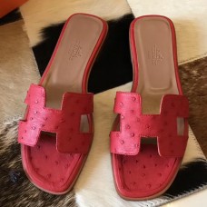 Hermes Oran Sandals In Red Ostrich Leather JM1626Np64