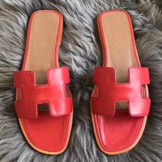 Hermes Oran Sandals In Red Swift Leather JM786Ej26