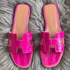 Hermes Oran Sandals In Rose Shiny Niloticus Crocodile JM813KD87