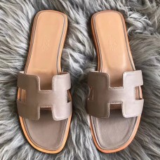 Hermes Oran Sandals In Taupe Swift Leather JM967Lp50