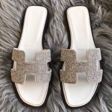 Hermes Oran Sandals In White Suede With Crystal JM1374Mq48