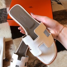 Hermes Oran Slide Sandals In White Clemence Leather JM471NG76