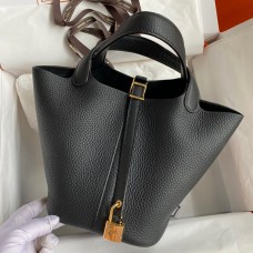 Hermes Picotin Lock 18 Handmade Bag in Black Clemence Leather JM735uZ84