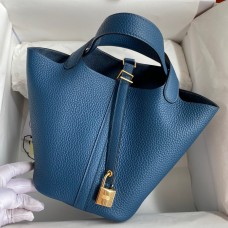Hermes Picotin Lock 18 Handmade Bag in Deep Blue Clemence Leather JM218Gp37