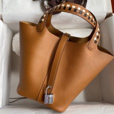 Hermes Picotin Lock 18 Tressage De Cuir Bag in Gold Epsom Calfskin JM589pB23