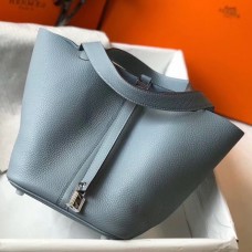 Hermes Picotin Lock 22 Bag In Blue Lin Clemence Leather JM637DV39