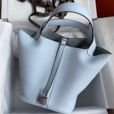 Hermes Picotin Lock 22 Handmade Bag in Blue Brume Clemence Leather JM276qD73