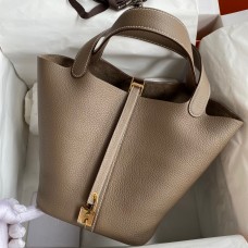 Hermes Picotin Lock 22 Handmade Bag in Taupe Clemence Leather JM460Jl41