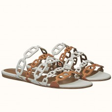Hermes Thalassa Sandals In Brown/White Lambskin JM1058Wv88