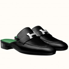Hermes Trocadero Mules In Black Goatskin JM1350uw21