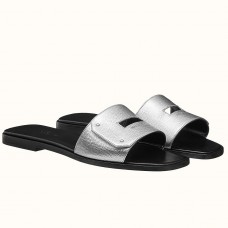 Hermes View Sandals In Silver Epsom Leather JM1307FW33