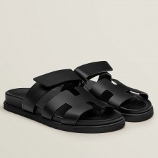 Hermes Women's Chypre Sandals In Black Calfskin JM466nV16