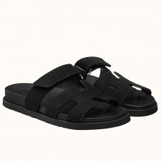 Hermes Women's Chypre Sandals In Black Suede Calfskin JM1822zZ68